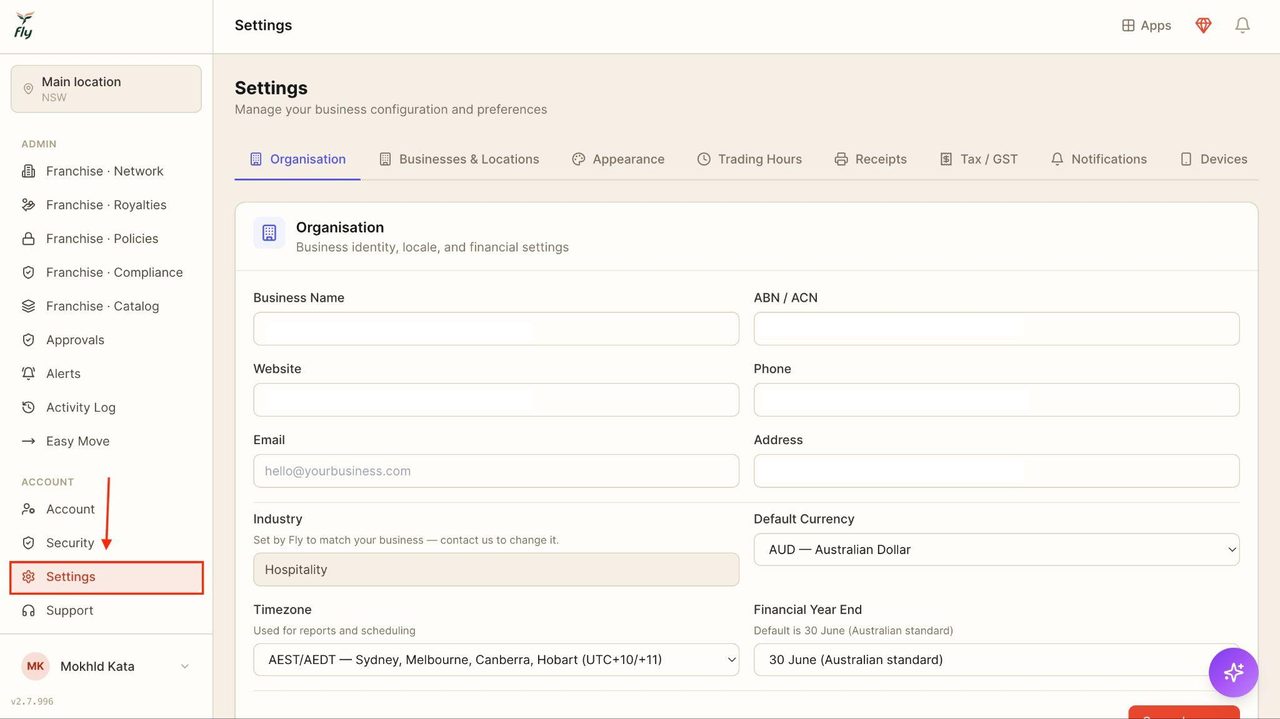 In this section, you will be able to view the details of your account and set up.