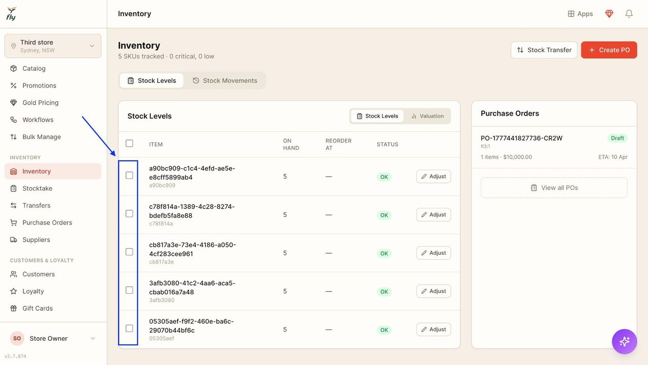 Optionally, use the tick boxes to select items.