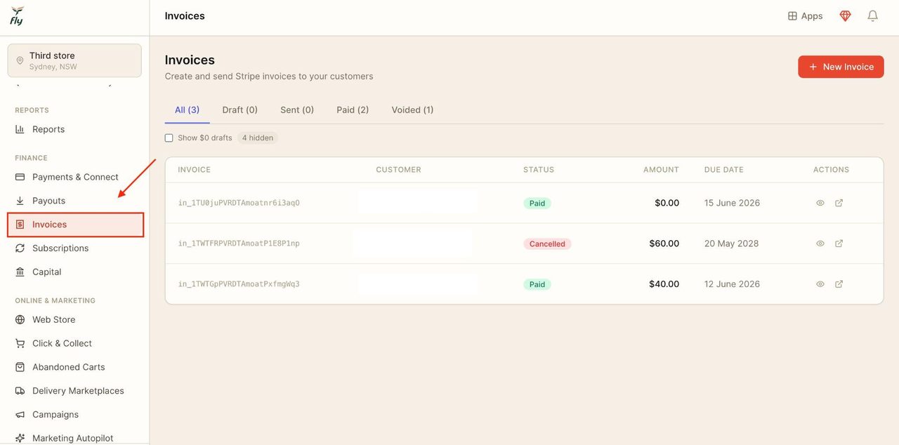This will automatically take you to the invoices tab.
