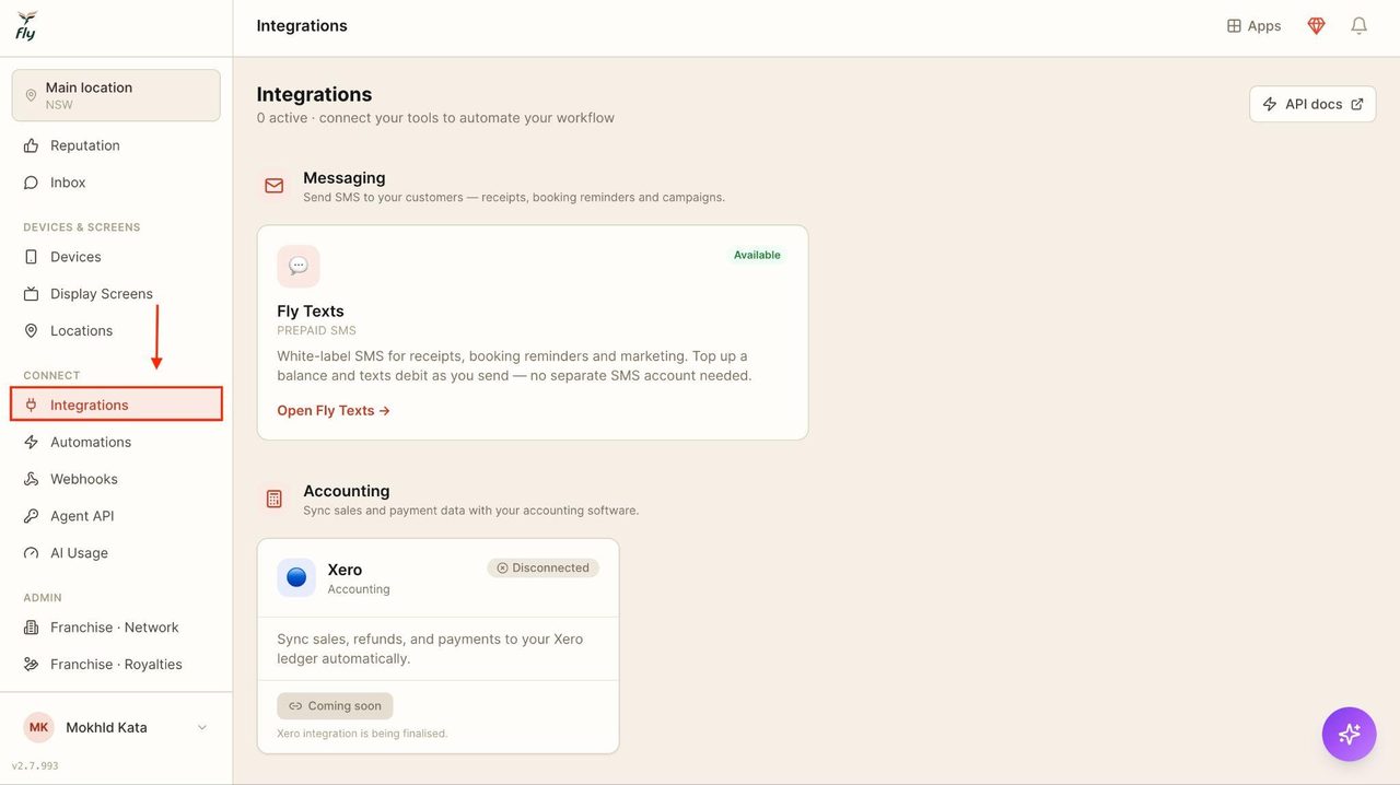 Locate ‘integrations’ in the sidebar.