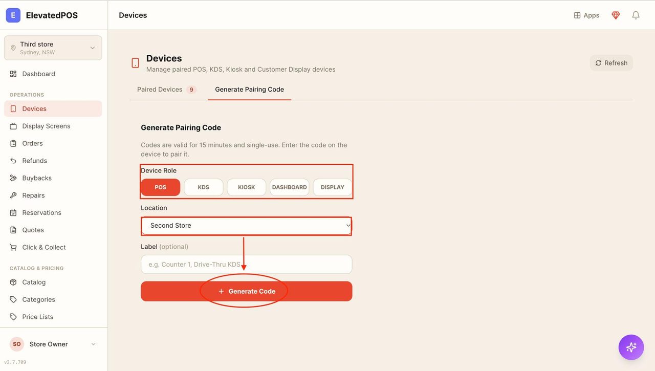 Tap the ‘Generate Code’ Button.