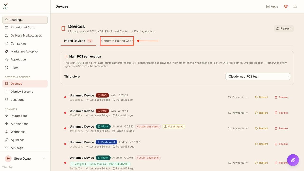 Select ‘Generate Pairing Code '.
