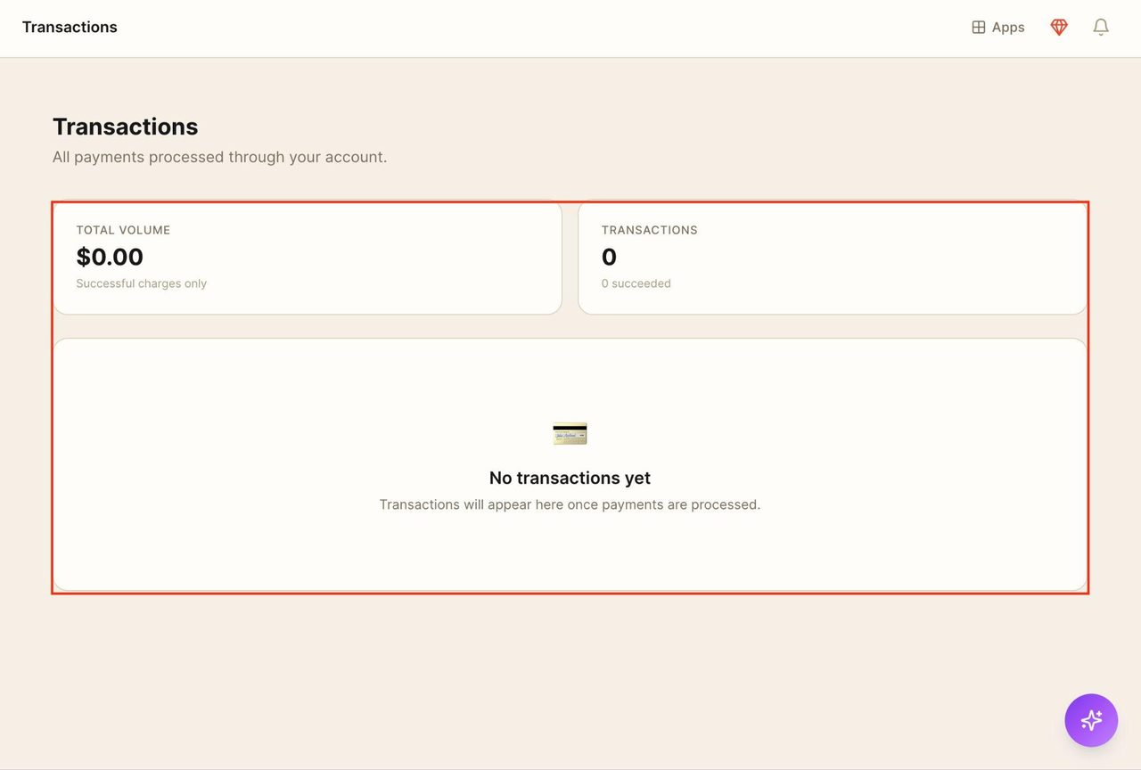 This will take you to a new tab where all the payments processed through the account will appear below.