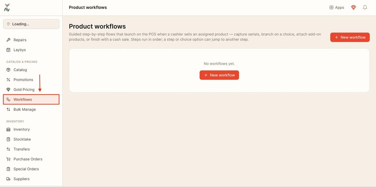Locate ‘workflows’ in the sidebar under ‘Catalog & Pricing’.