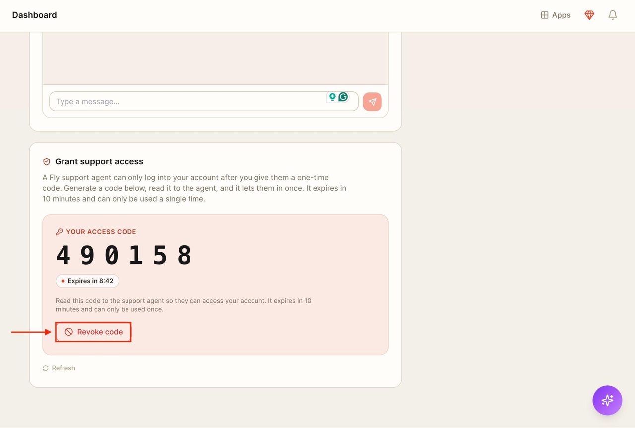 To revoke the code, press the button below.