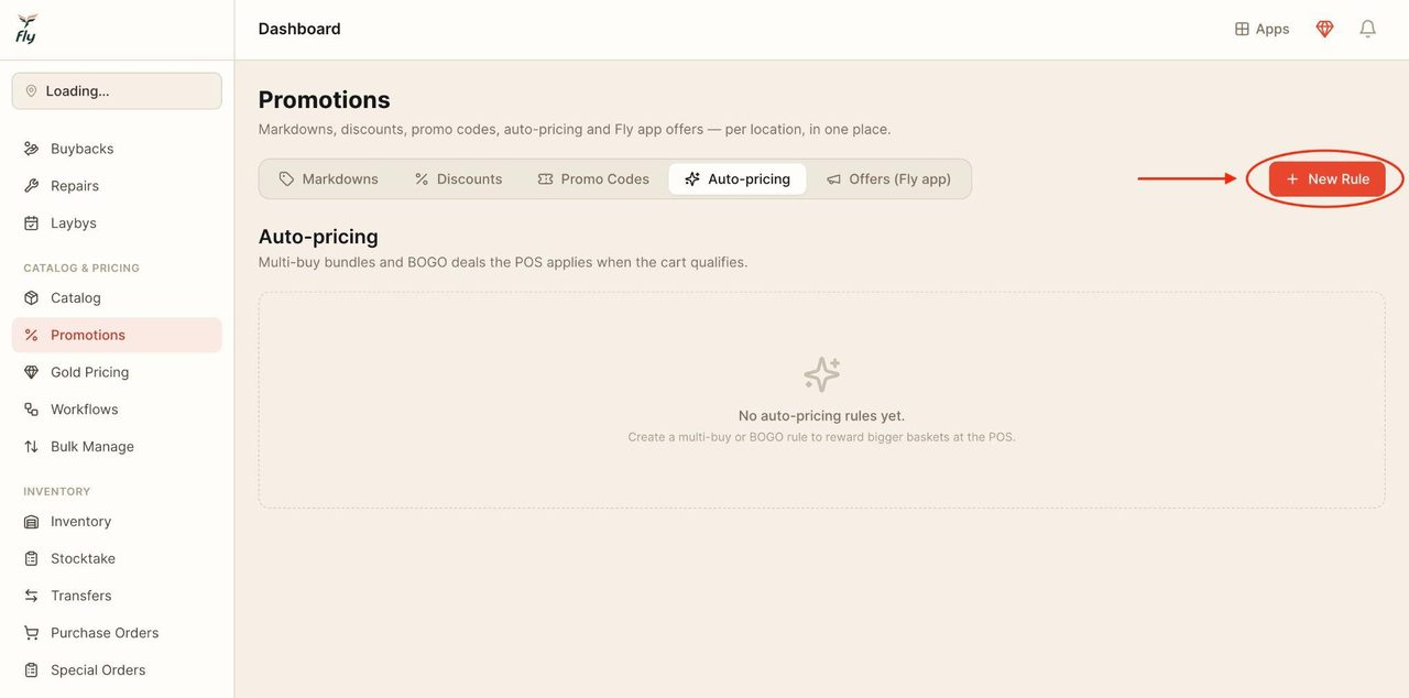 To create a new auto pricing rule, press the button in the top right corner.