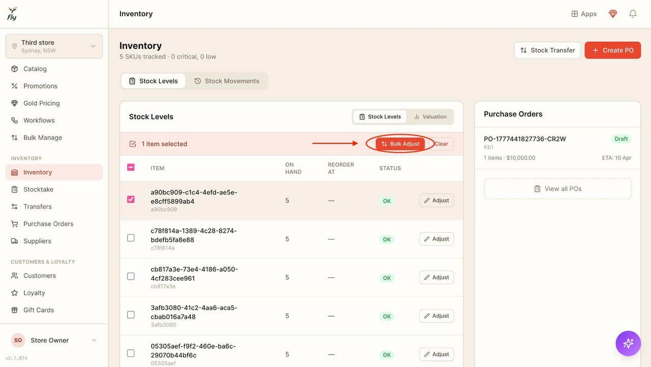 This will show a ‘bulk adjust’ option.
