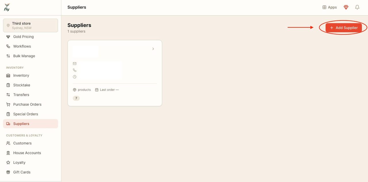 Click on ‘Add supplier’ to add a new supplier.