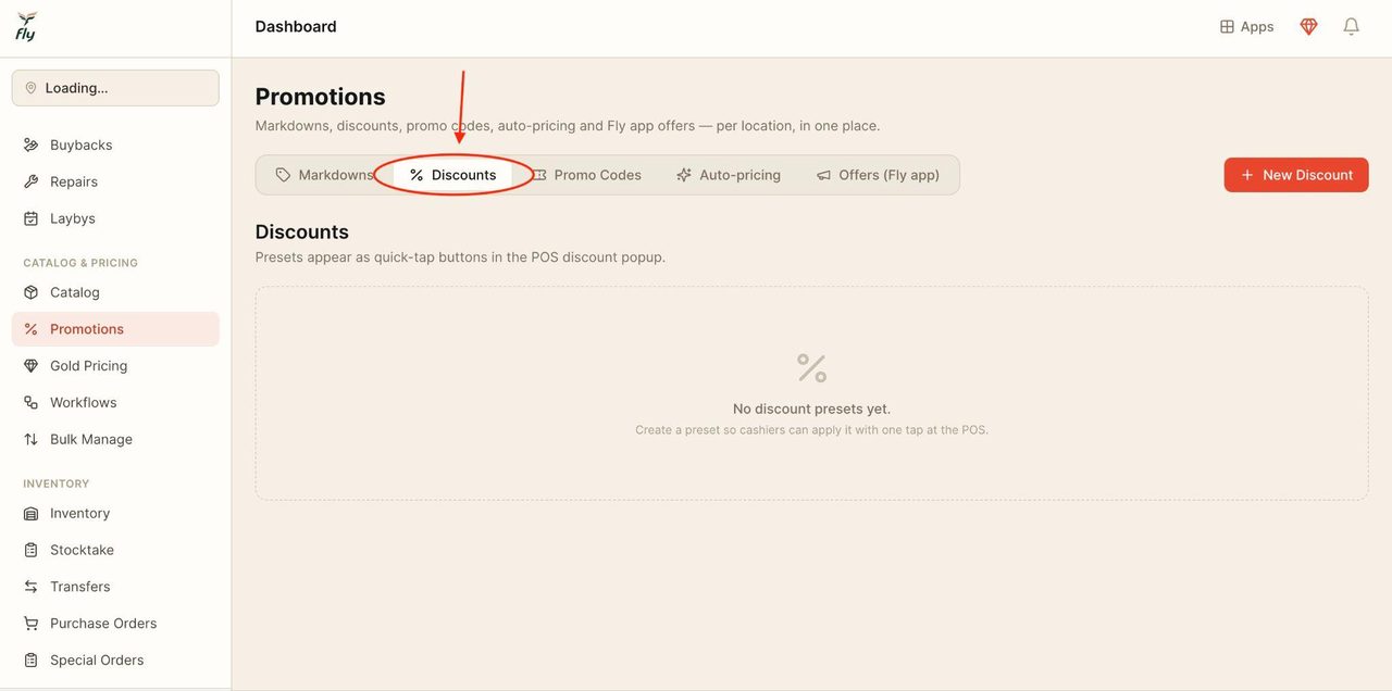 Locate discounts in the top bar.