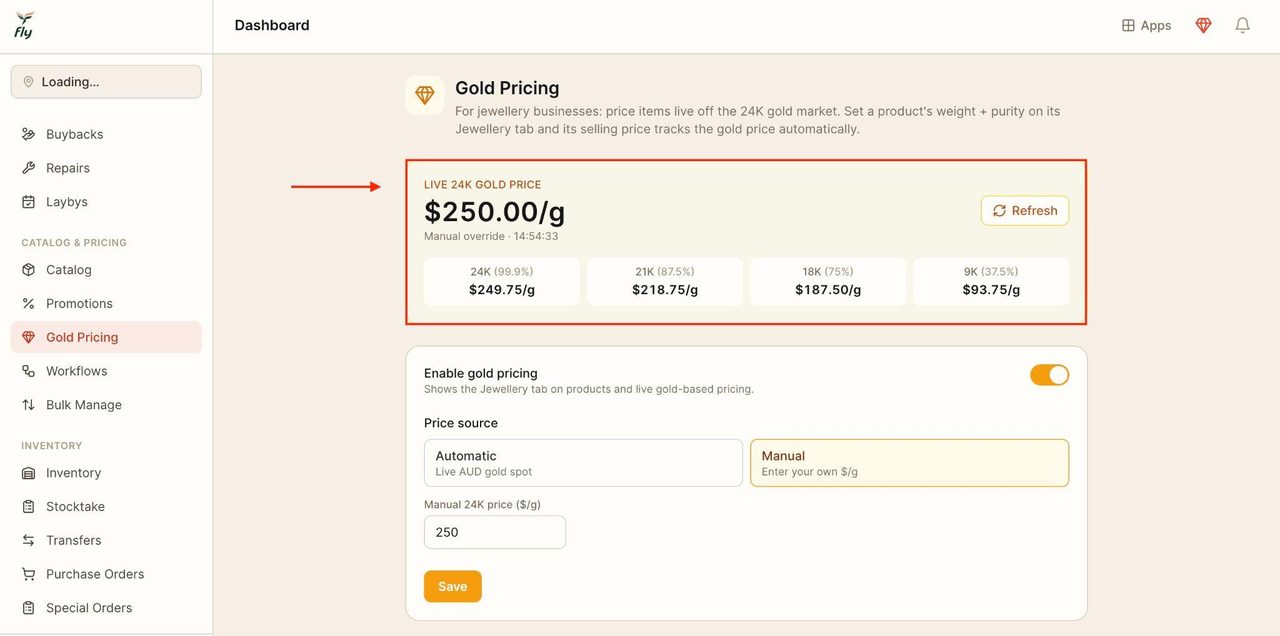 This will show a live gold price banner.