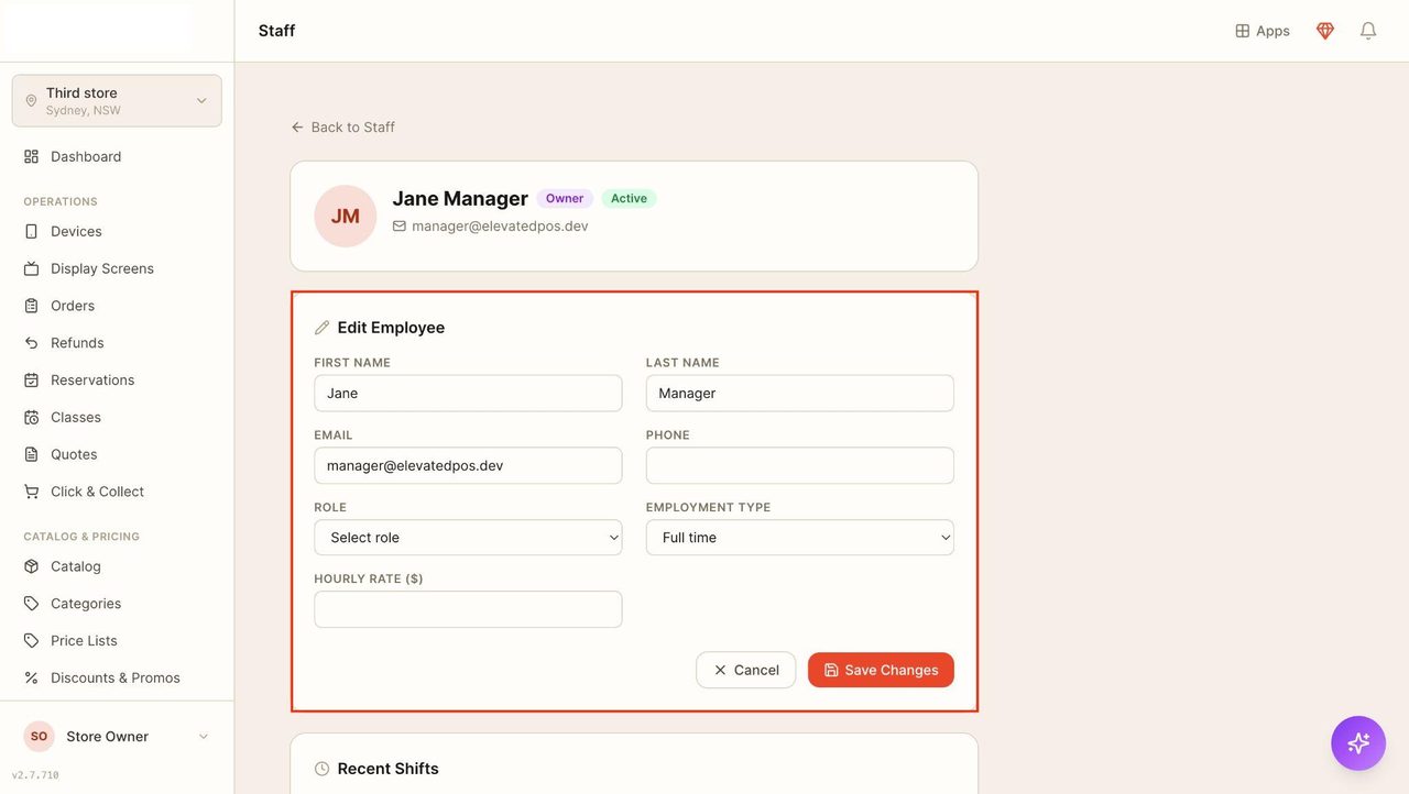 Changes can then be made to the staff member’s details.