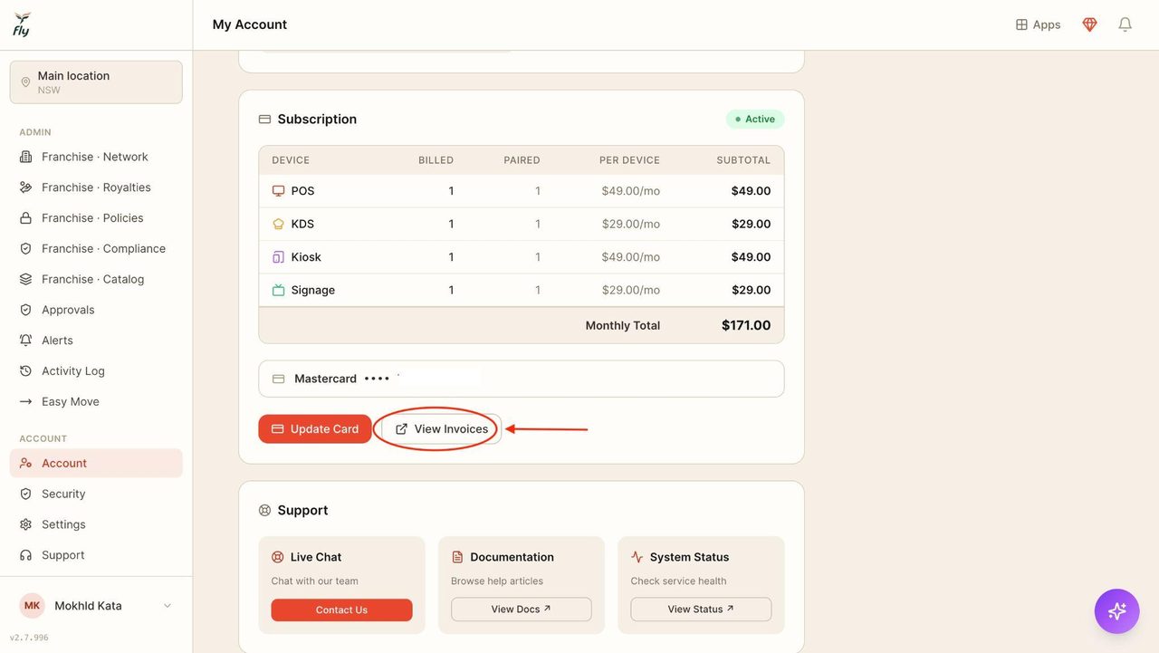 To view the details of your invoices, press on ‘view invoices’.