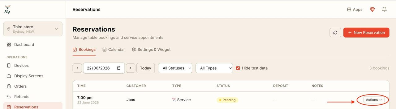 The reservation can then be changed accordingly using the drop-down menu.
