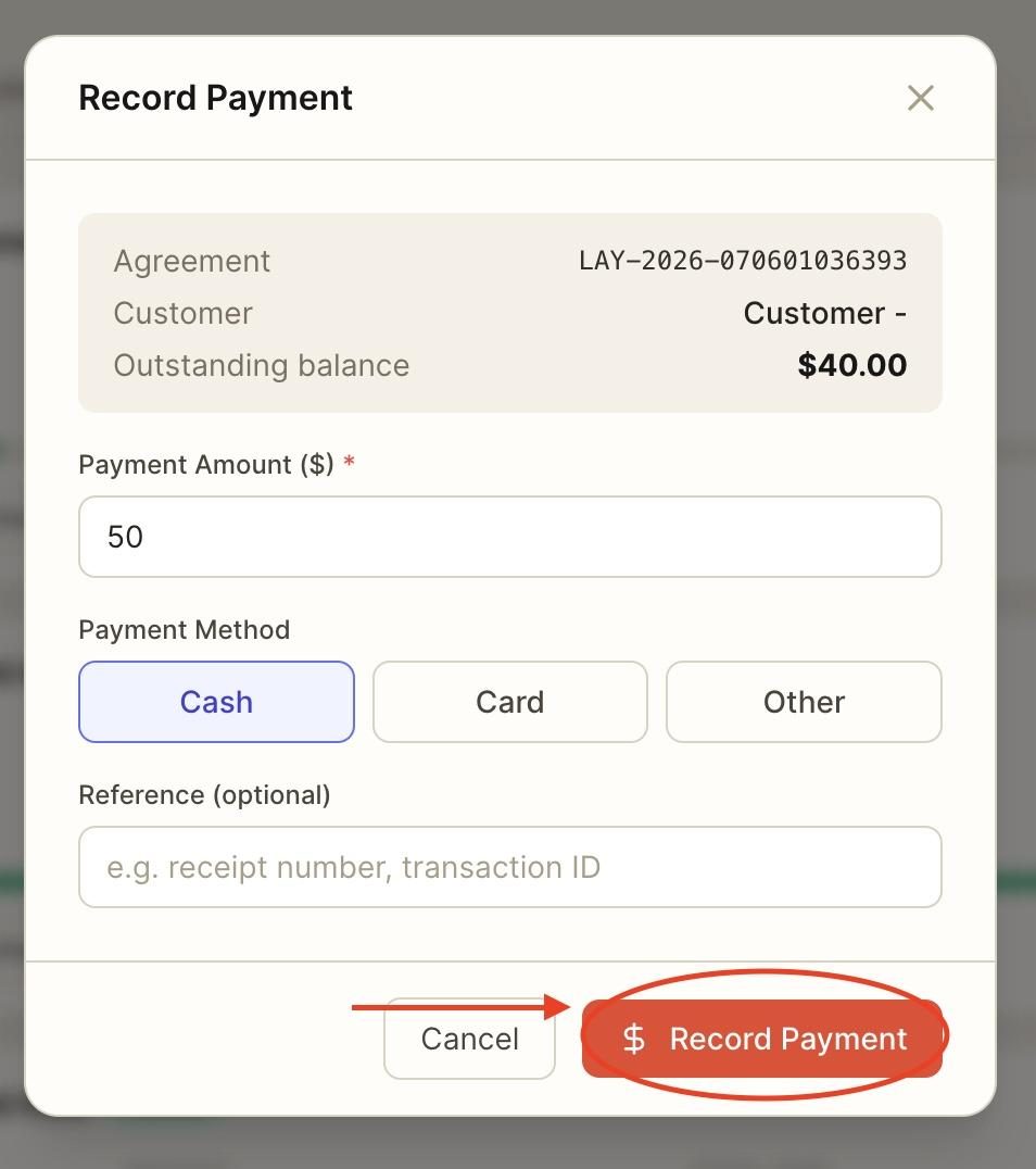 Once done, press ‘Record Payment’.