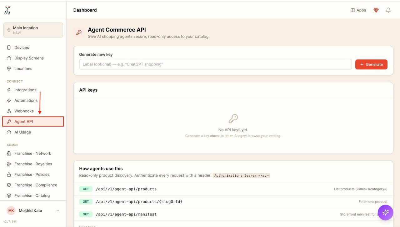 Locate ‘Agent API’ in the sidebar.