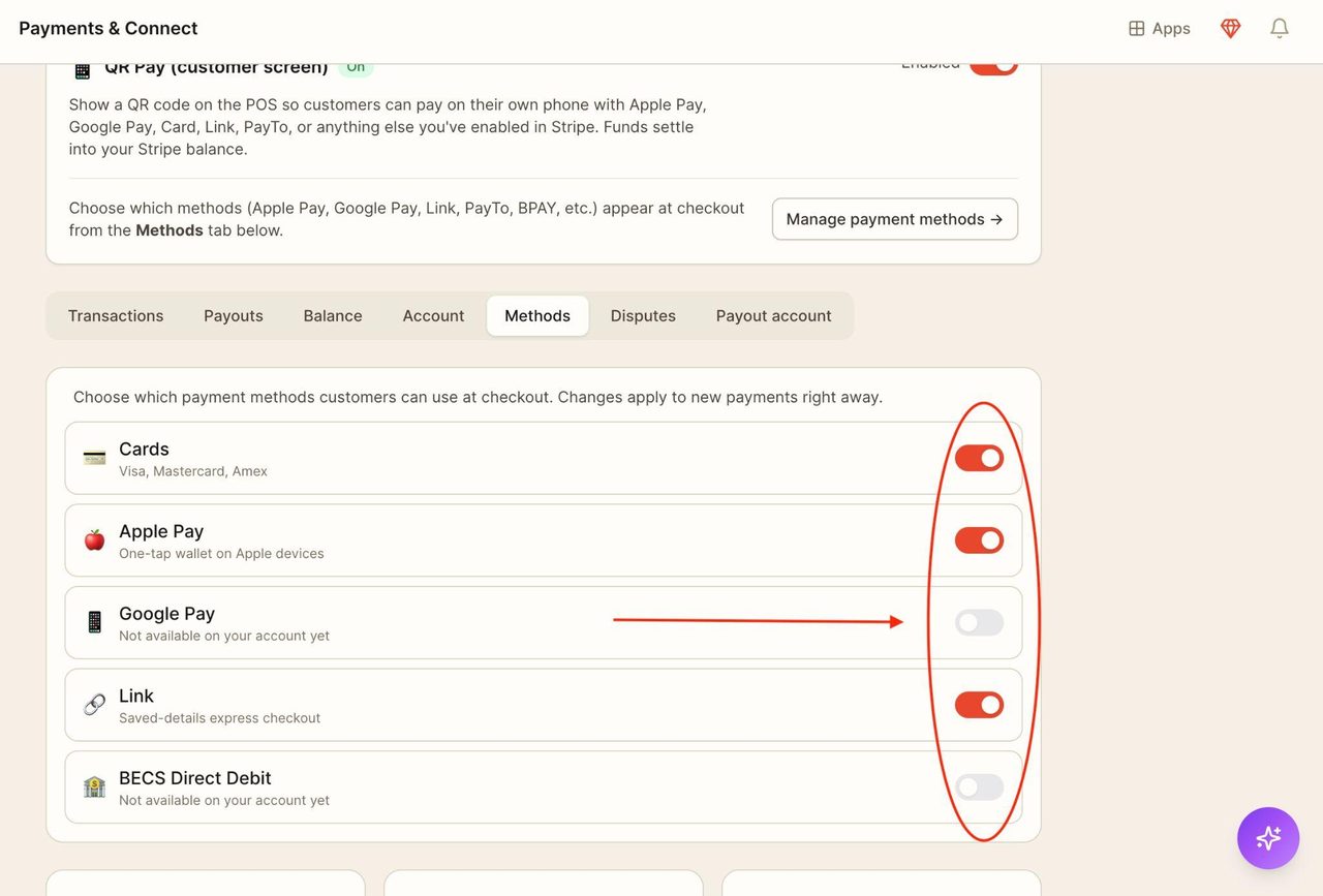 Toggle them on to enable them, or toggle them off to disable them.