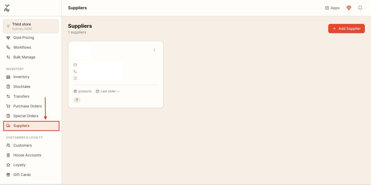 Locate ‘suppliers’ in the sidebar under ‘Inventory’.