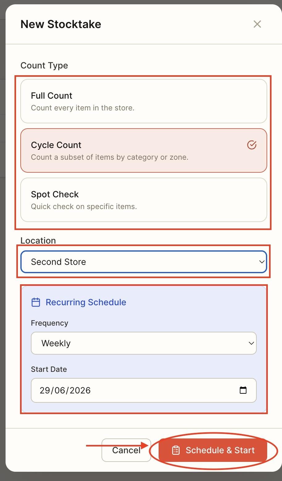 Once done, click ‘Schedule & Start’.