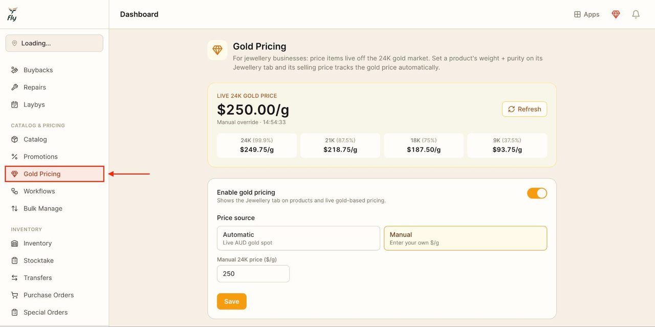 Locate ‘Gold Pricing’ under ‘catalog & pricing’