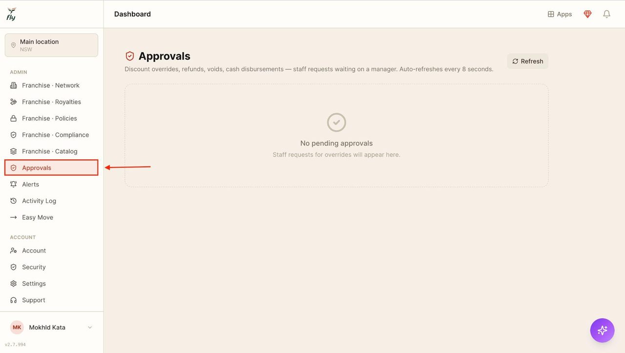 Locate ‘Approvals’ in the sidebar.