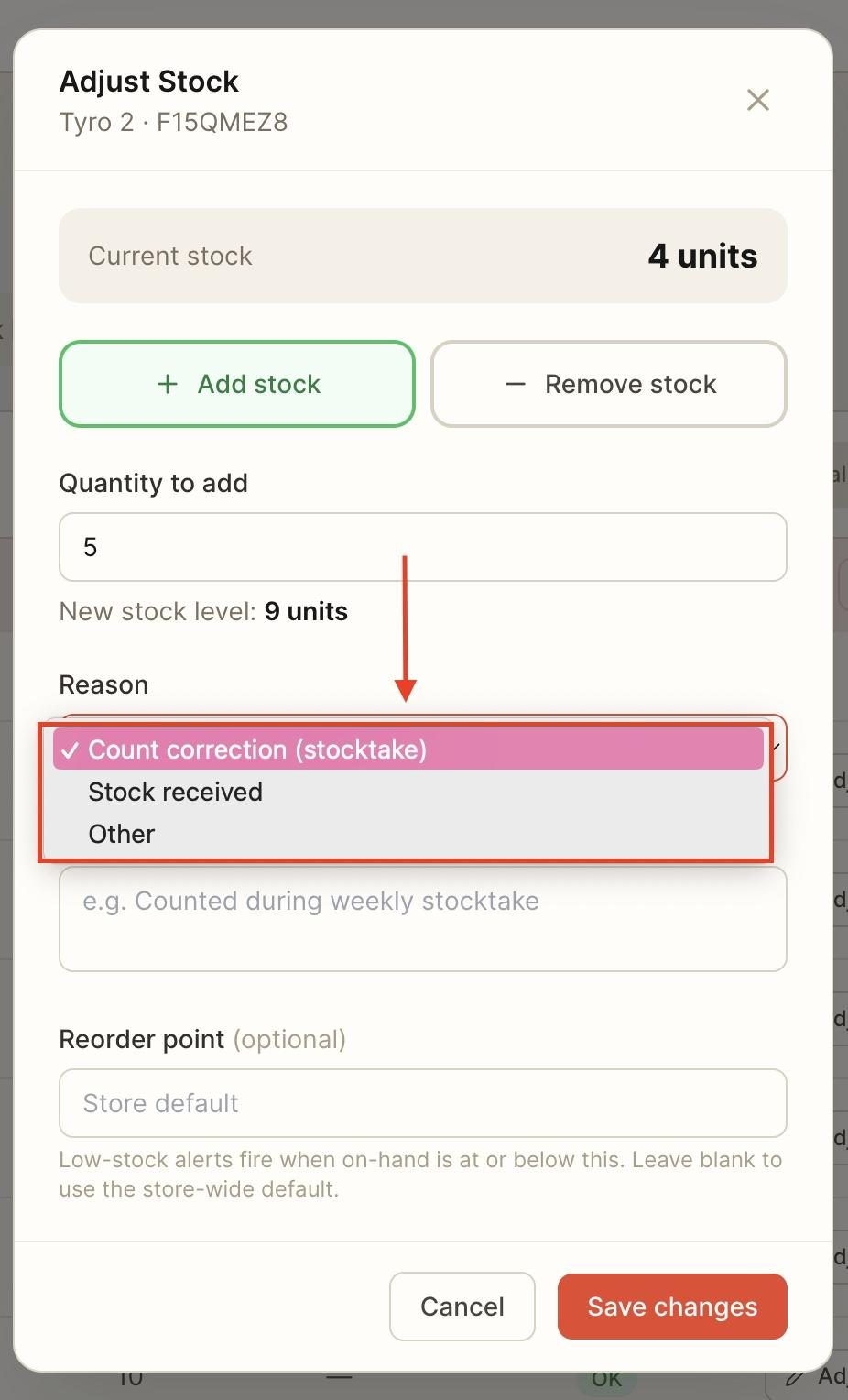 Pick a reason from the drop-down menu.
