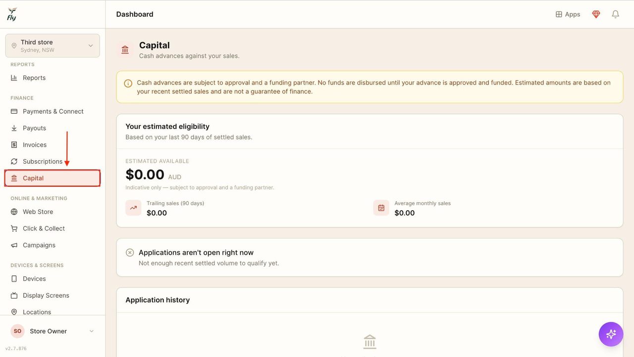 Locate ‘Capital’ in the sidebar under ‘Finance’.