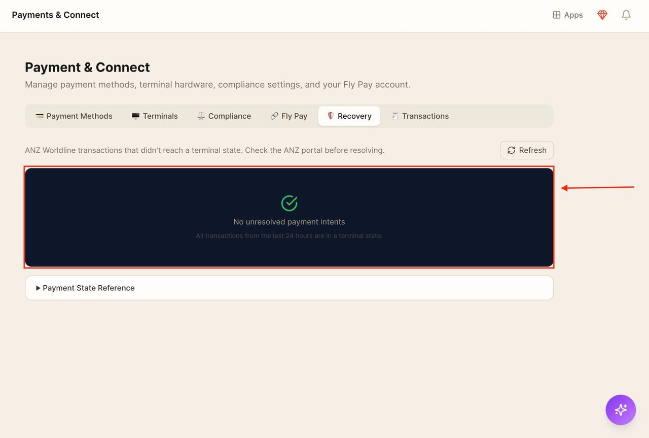 Unresolved payment intents will appear in the space below.