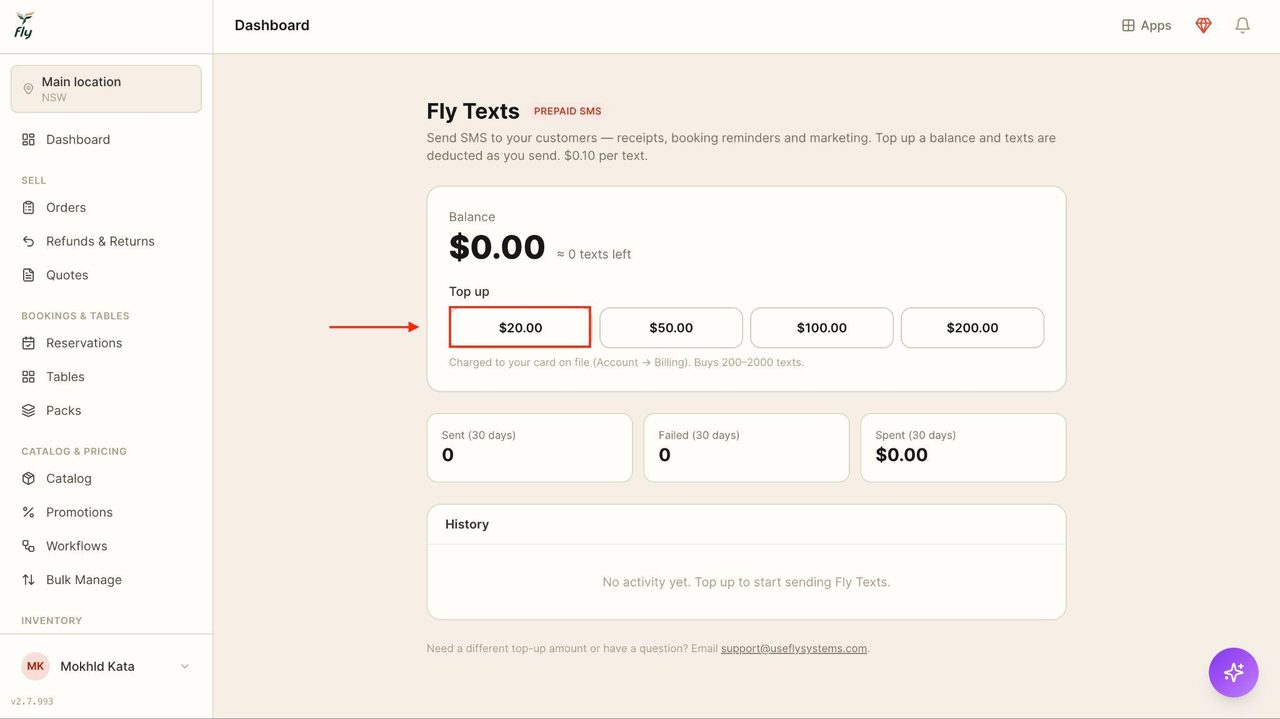 Choose the amount to top up your balance with.