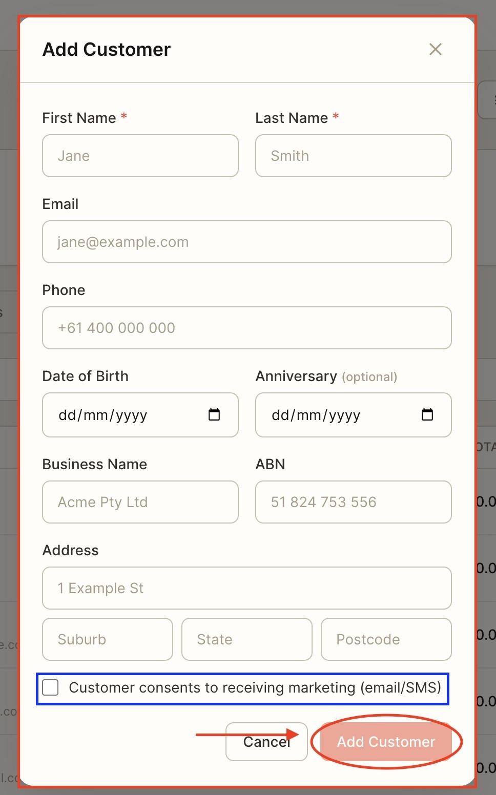 Click ‘Add customer’