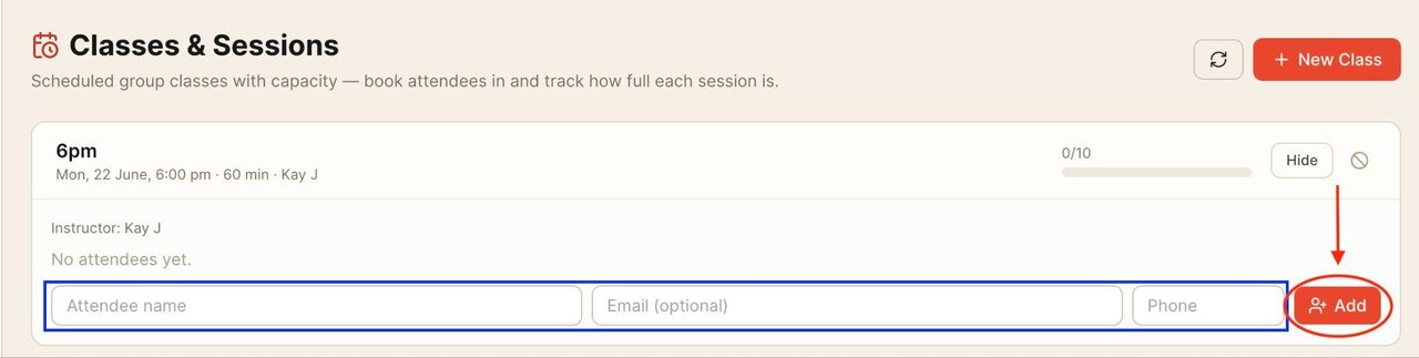 Enter the attendee details, then press ‘add’