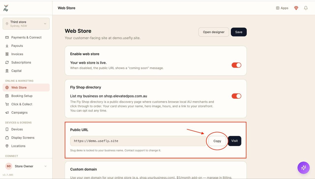 Tap ‘copy’ to copy the web store URL.