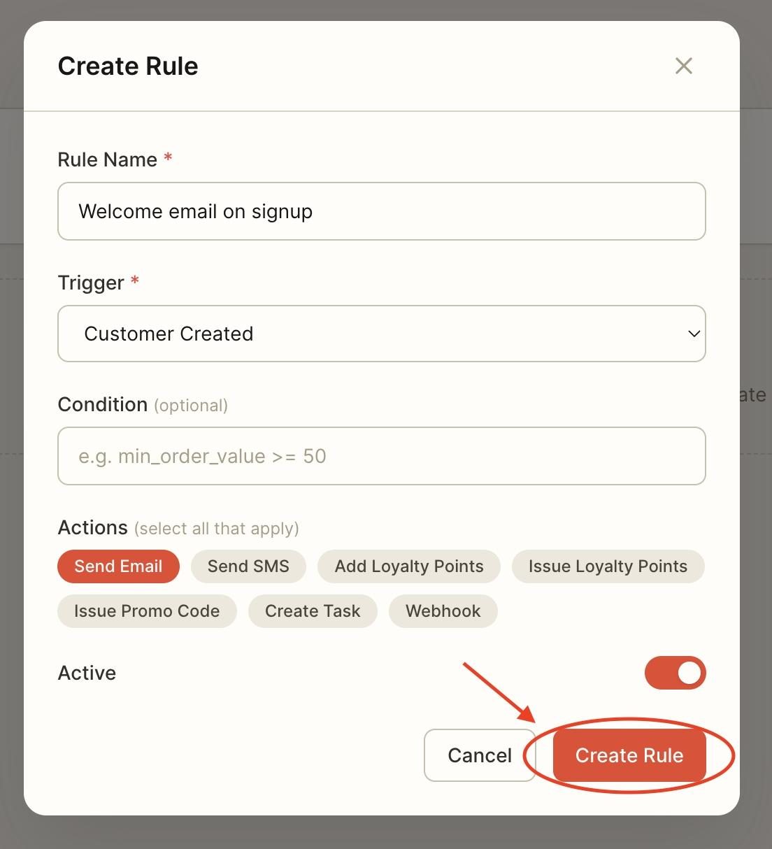 Once done, press ‘create rule’.