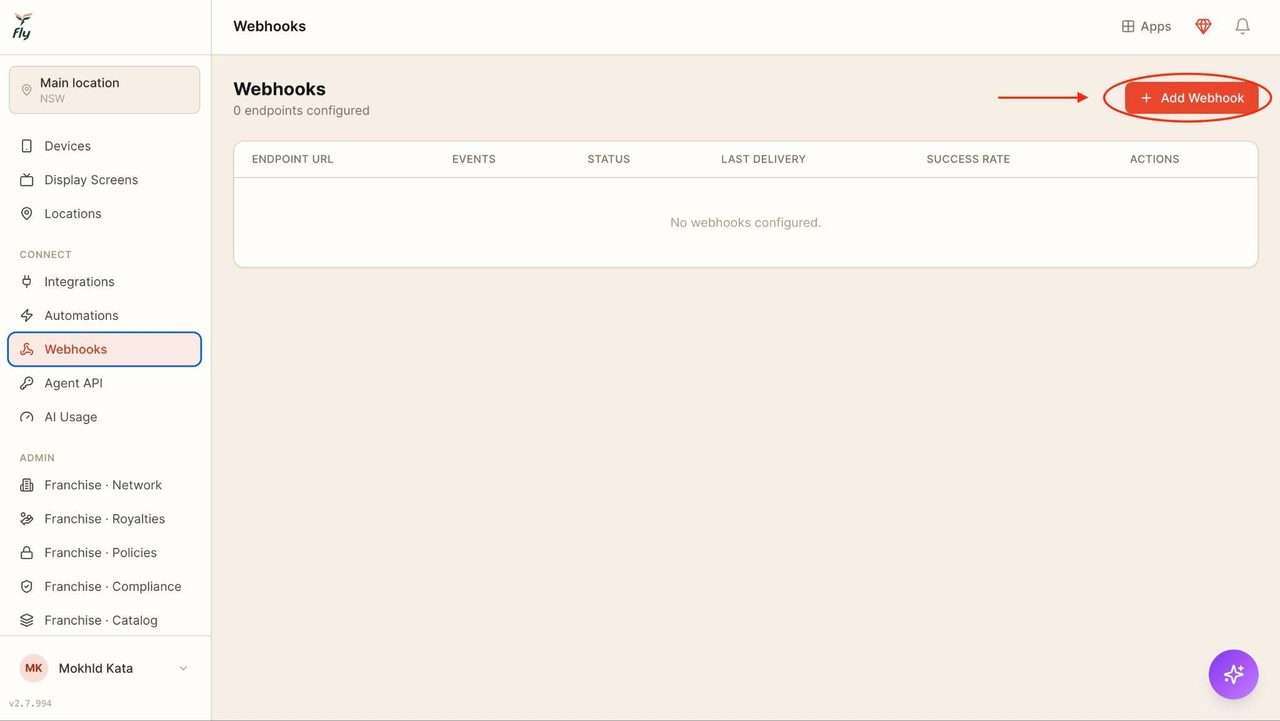 To create a new webhook, press ‘Add webhook’.