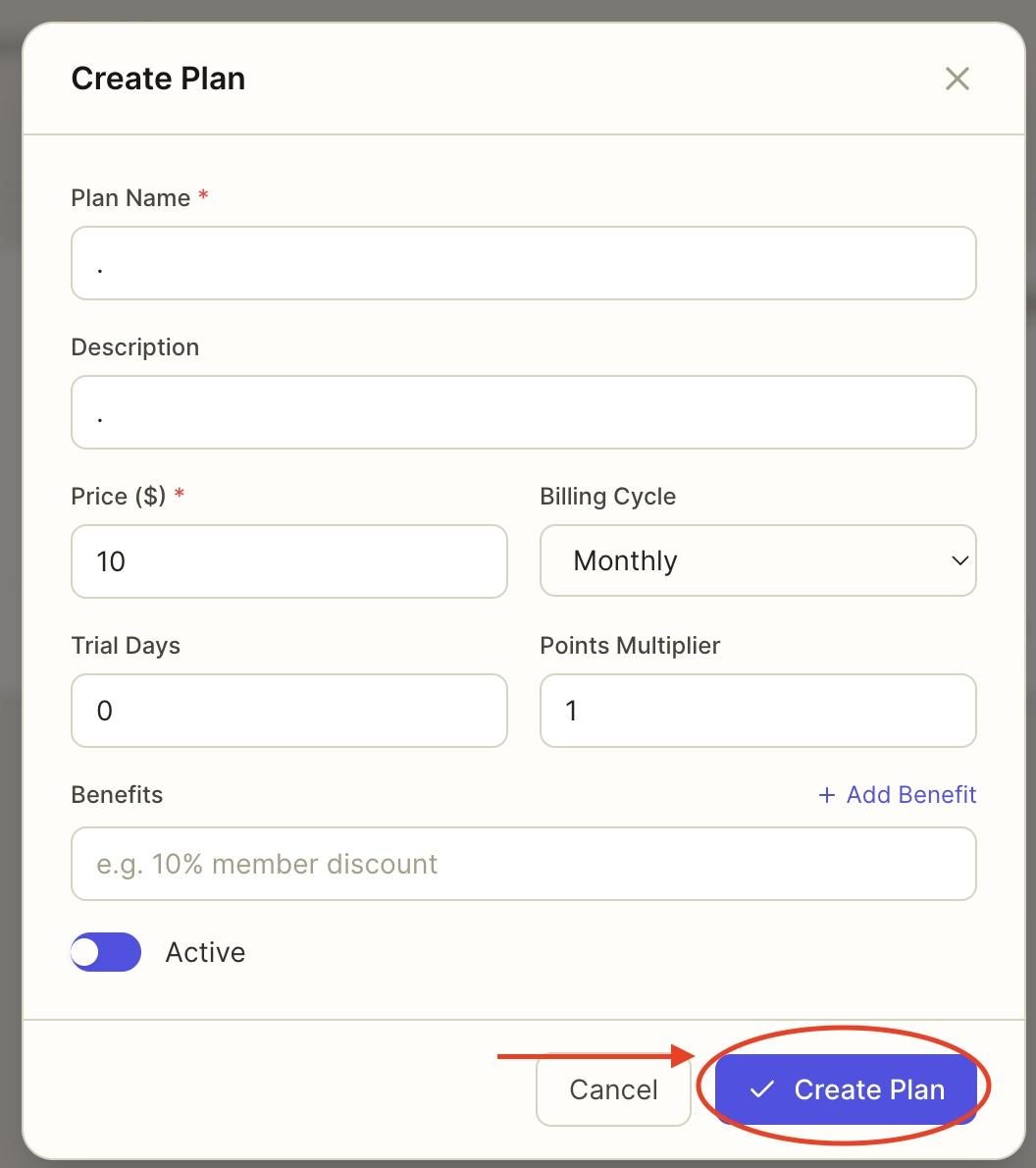 Fill out the desired details and press ‘Create plan’