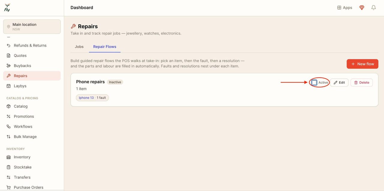 To inactivate it, untick the box next to ‘active’ to disable it.