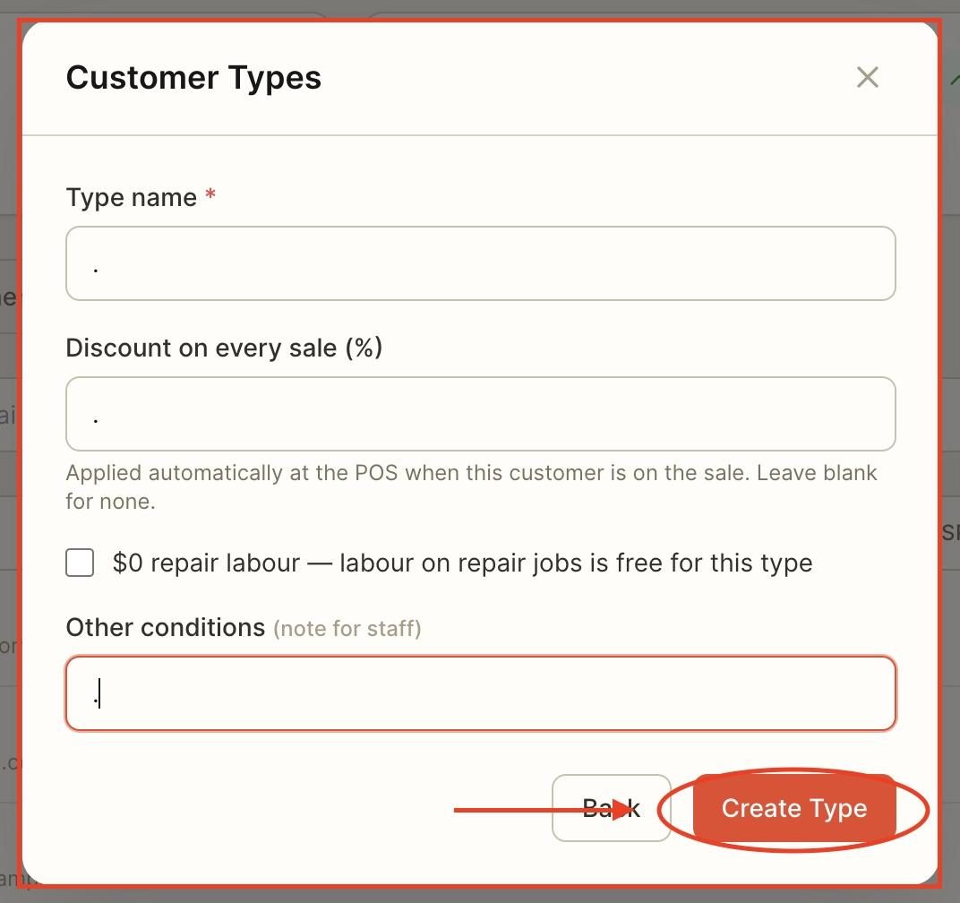 Fill in the details as desired, then click on ‘create type’