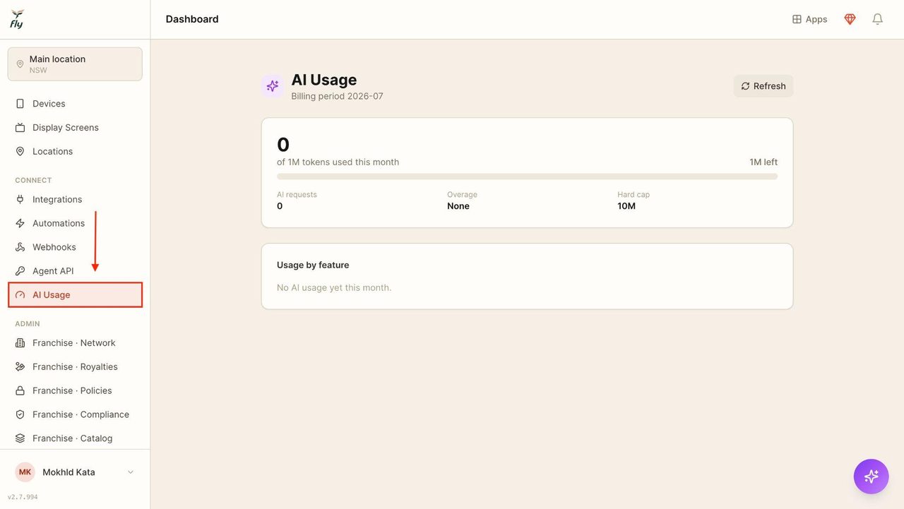 Locate ‘AI usage’ in the sidebar.