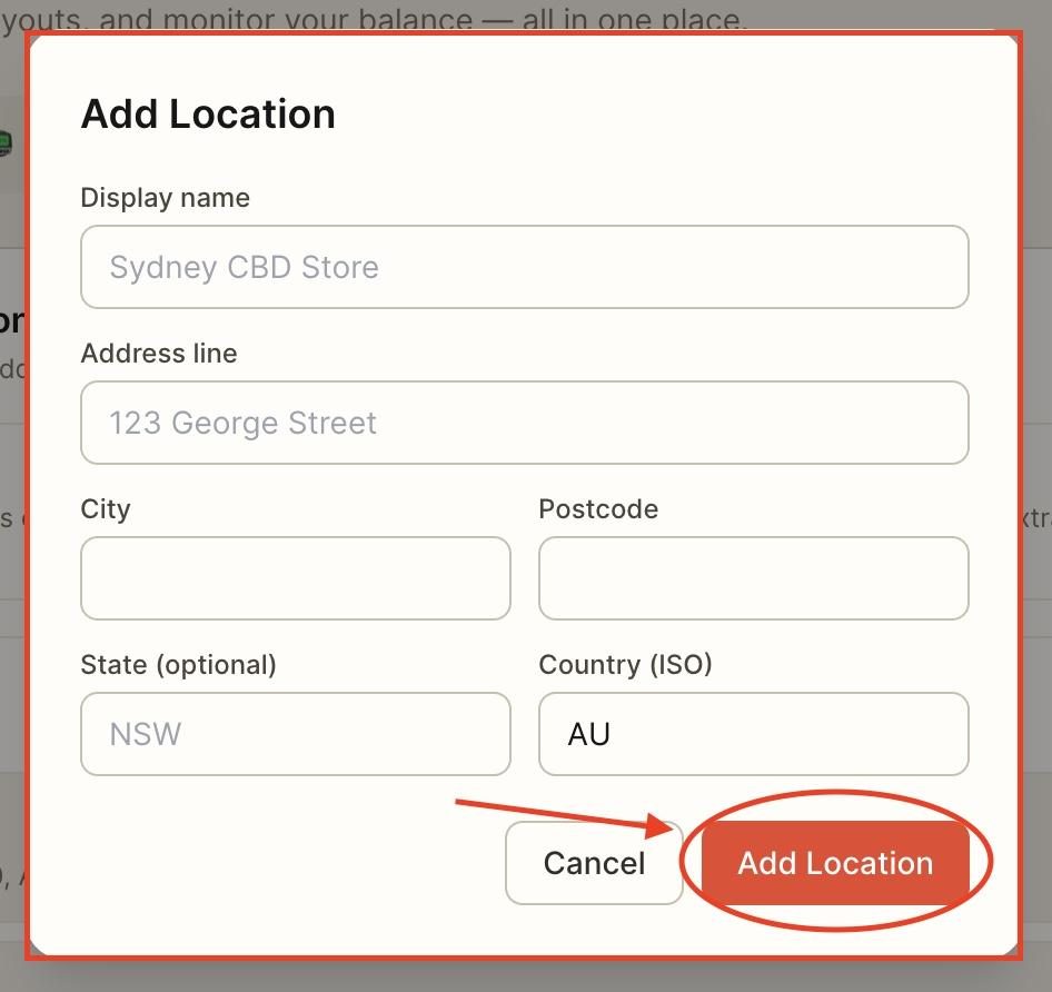 Enter the details, then press ‘Add location’.