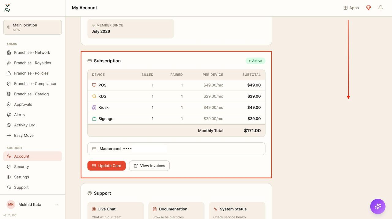 To update your card details, scroll down to Subscription.