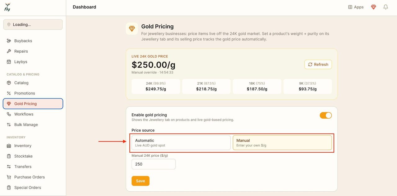 Choose whether the pricing is automatic or manual.