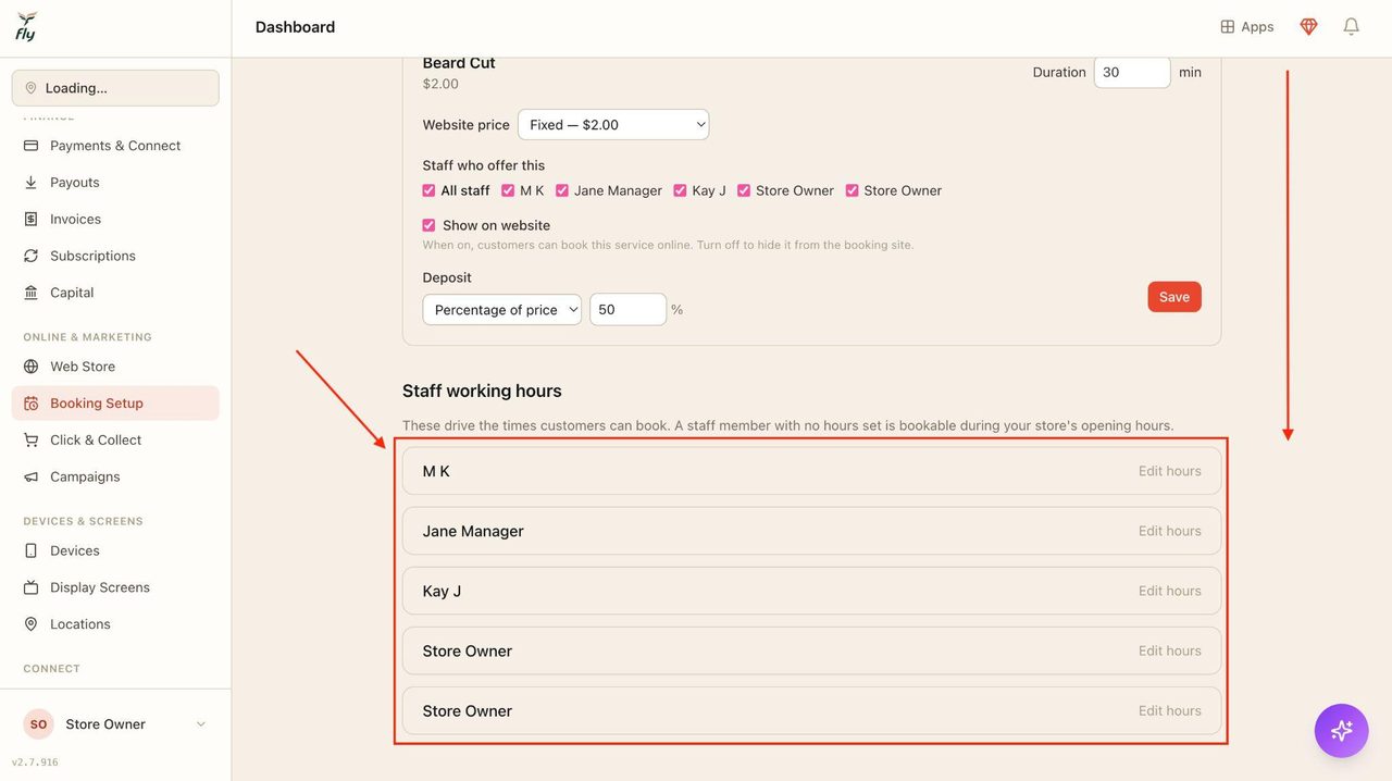 Scrolling down will show the staff members.