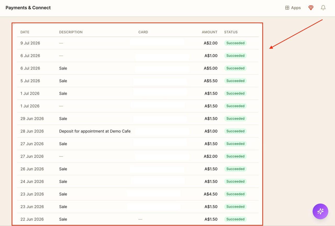 Past transactions will appear in the table below.