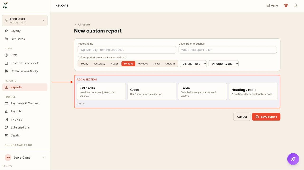 Select a section out of the four components.