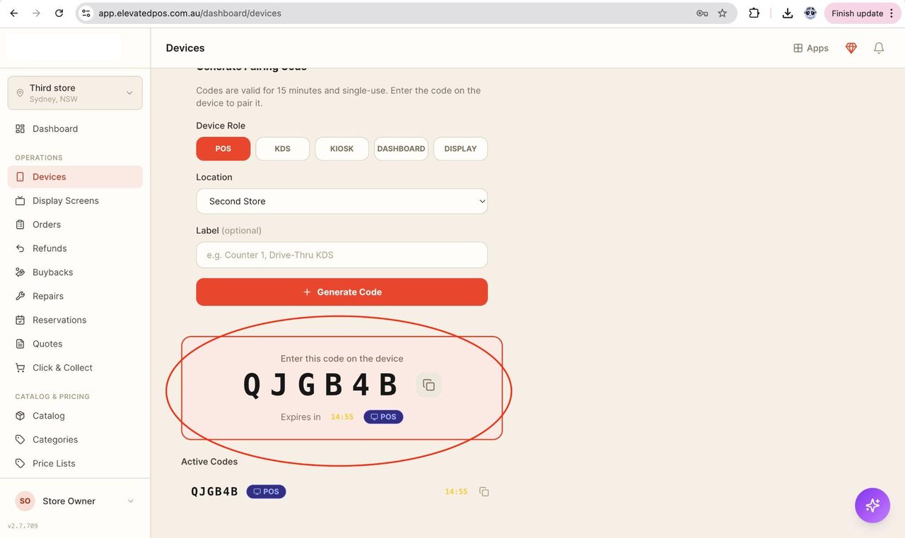 This will show a generated code that can be copied. Paste the code into the device you want to pair.