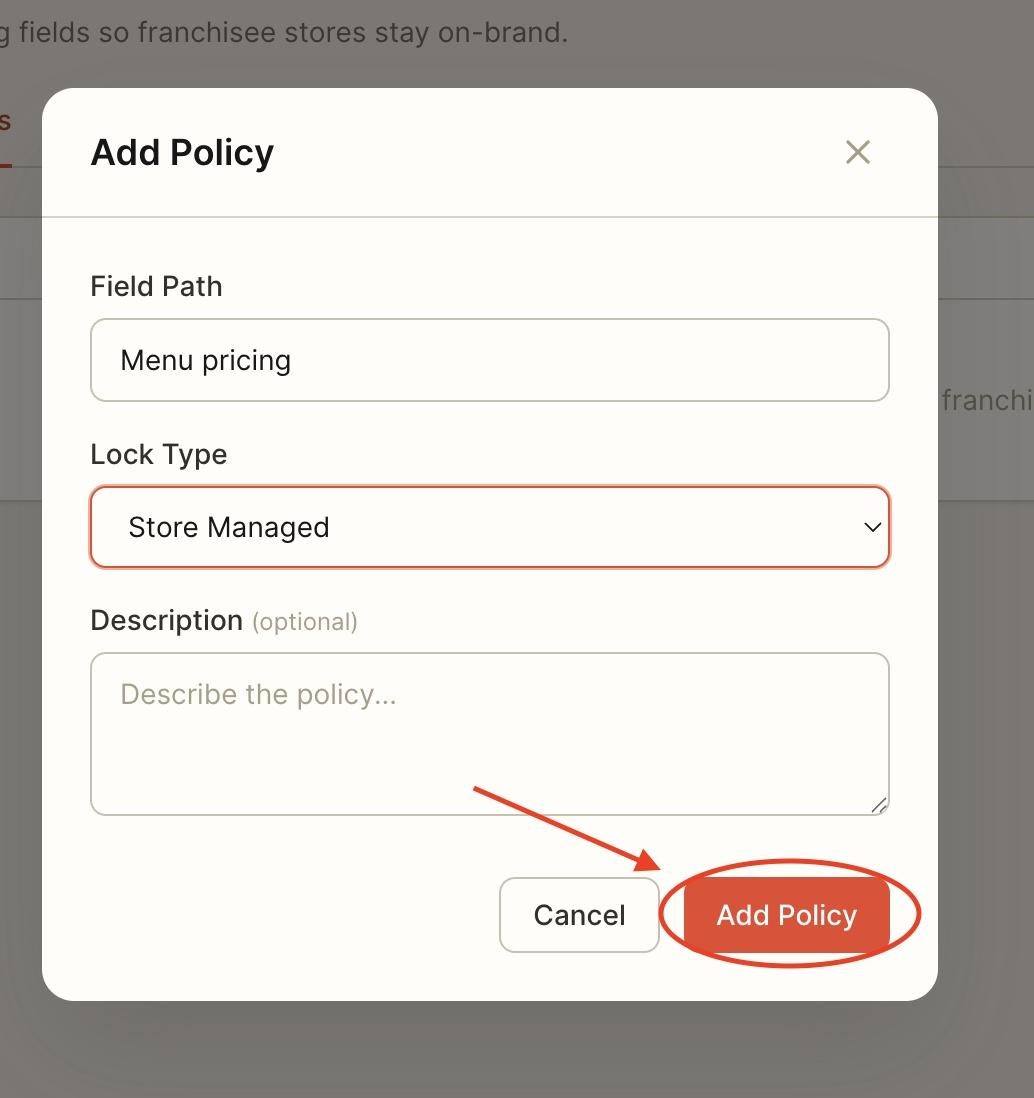 Once done, press add policy.