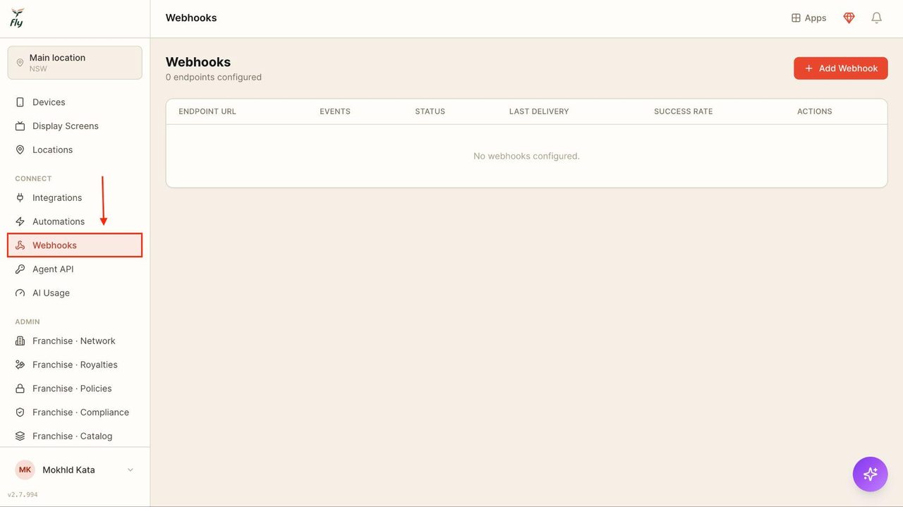 Locate ‘Webhooks’ in the sidebar.