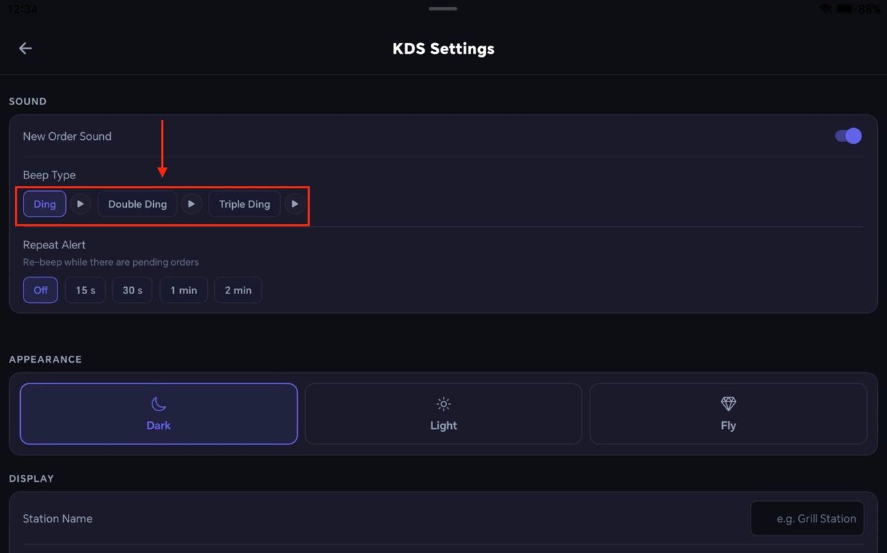 To change the beep sound, select any of the three available options.