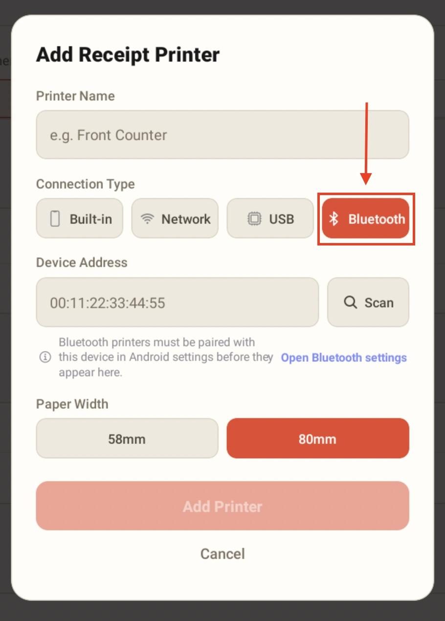Choose Bluetooth connection.