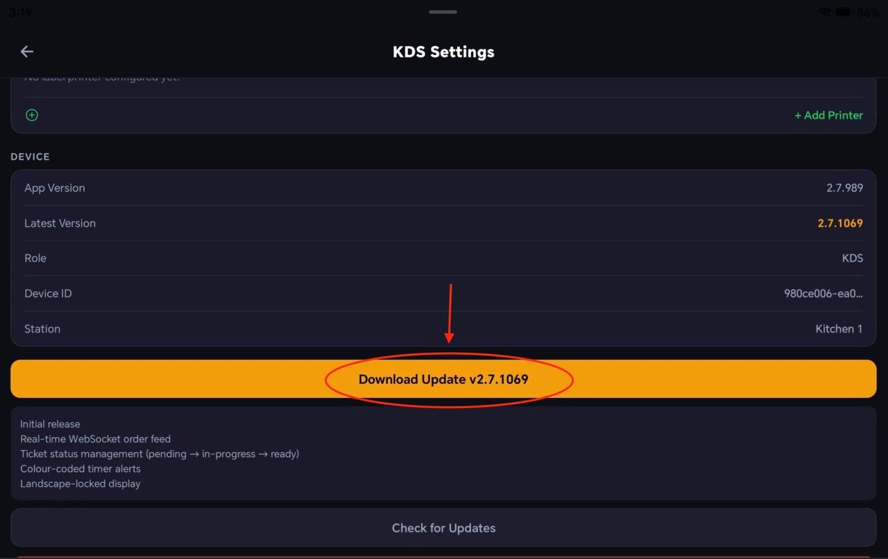 Press on the yellow button to download the new update.