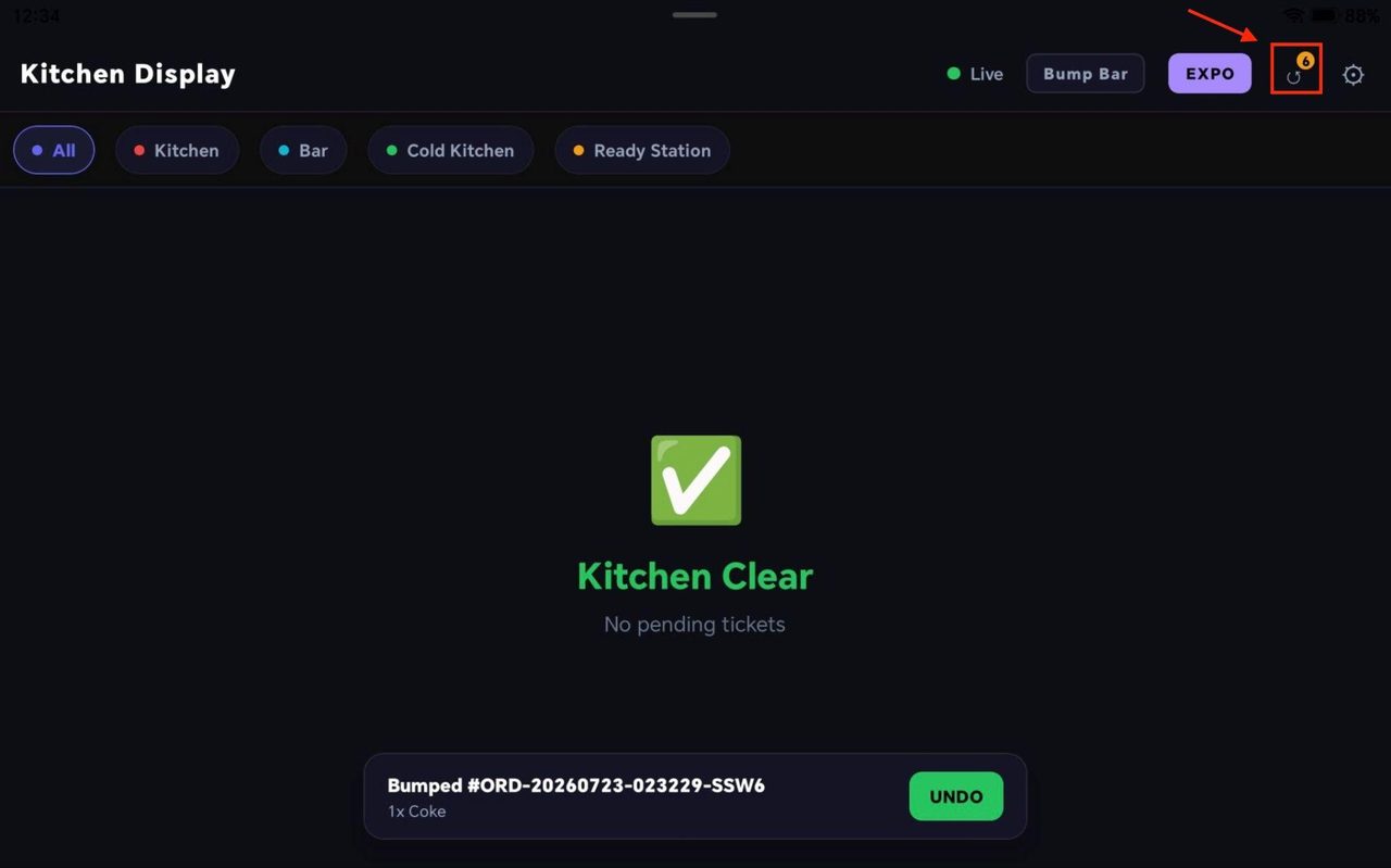 To recall orders, press on the arrow in the top right side.